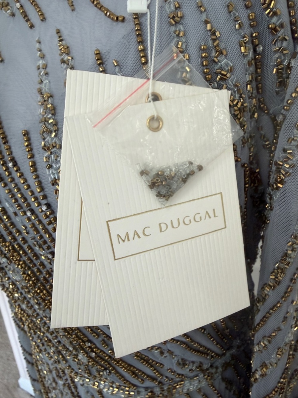 NWT MAC DUGGAL 5240 Evening Beaded Gown, Platinum Long Sleeve sz 8 - Picture 6 of 8